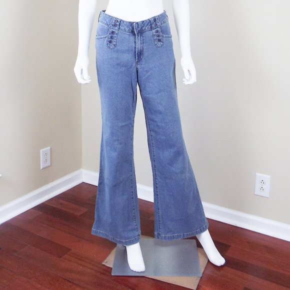 CHADWICKS WIDE LEG SAILOR STYLE MEDIUM BLUE STRETCH JEANS - SZ 10 - Picture 2 of 4